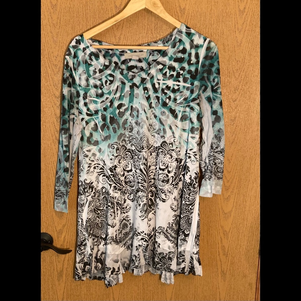 Cute Laura Ashley green and black top size L